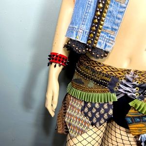 One of a kind,Upcycled silk Mens tie sexy wrist cuff, with spike stud trim